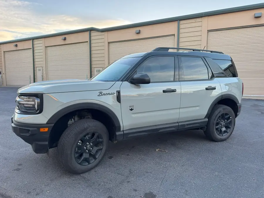 Gray Ford Bronco Sport on black wheels