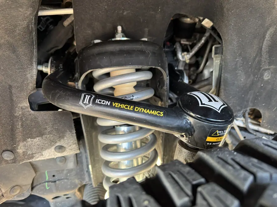 ICON Vehicle Dynamics upper control arm and Eibach coilover installed on a Ford Bronco