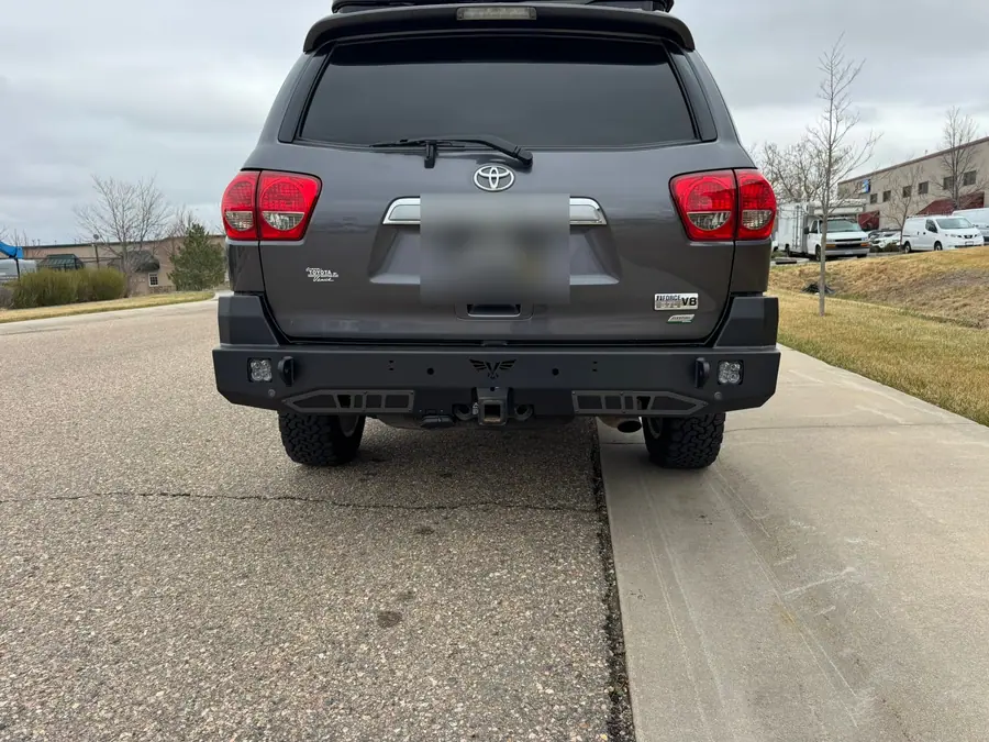 Rear view of a Toyota Sequoia with a Victory 4x4 rear bumper