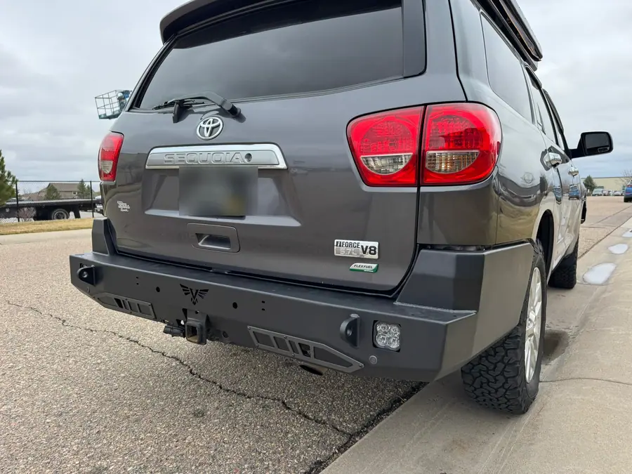 Diode Dynamics SS3 pod in the Victory 4x4 rear bumper of a Toyota Sequoia, wired to the reverse, brake and turn circuits
