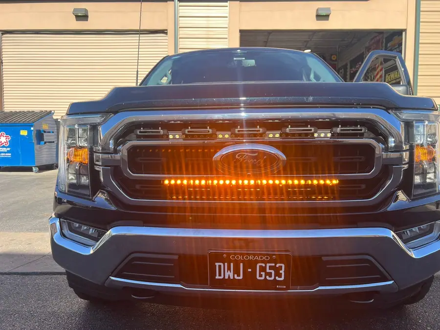 Amber grille light bar on a Ford F-150
