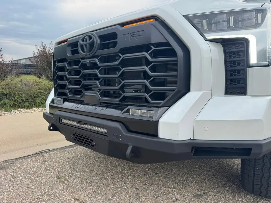 Front bumper on a lifted Toyota Tundra