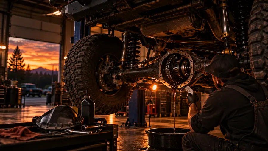 Open differential being serviced with Red Line gear oil