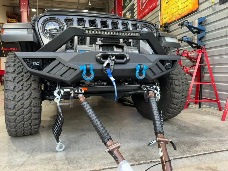 Winch and bumper install with shackles and synthetic line