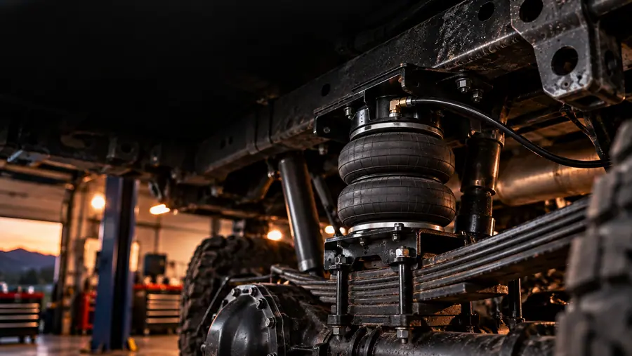 Load-assist air bag mounted between a leaf spring and frame